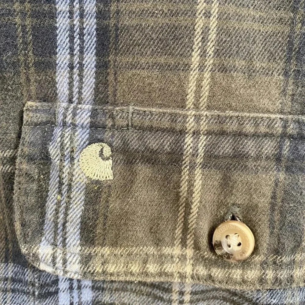 Carhartt S216 OLV RegularHeavyweight Flannel Long Sleeve Plaid Mens Shirt Sz L - Picture 2 of 7